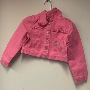 Little Lass Pink Jean Jacket with‎ Heart Embellishments